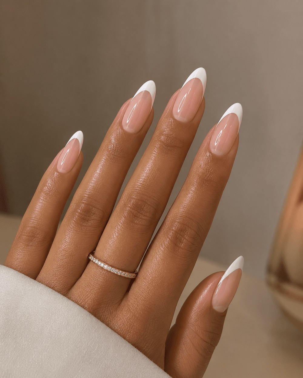 Almond gel nails with a French tip